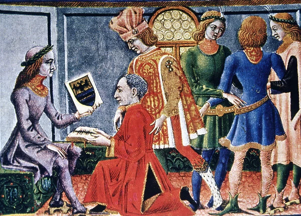 Emperor Frederick III receiving from the astronomer G. Bianchini the book Tabulae Astrologiae