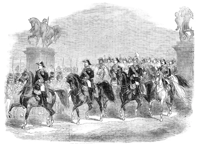 Framed Print : The Emperor of the French and Count Orloff proceeding to the Grand Review, in the Champ de Mars, 185 Creator: Unknown Framed Print : The Emperor of the French and Count Orloff proceeding to the Grand Review, in the Champ de Mars, 185 Creator: Unknown