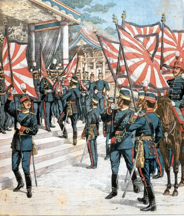 Framed Print : Emperor of Japan presenting colours to Japanese regiments, 1904 Framed Print : Emperor of Japan presenting colours to Japanese regiments, 1904