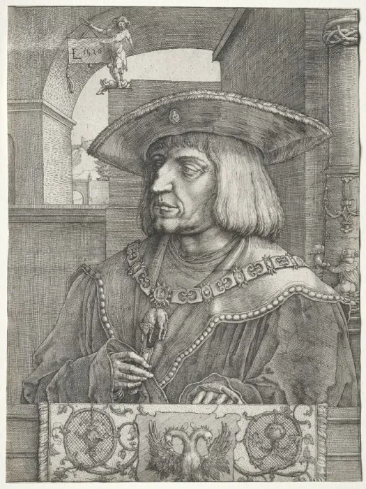 Framed Print : Emperor Maximilian I, 1520. Creator: Lucas van Leyden (Dutch, 1494-1533)