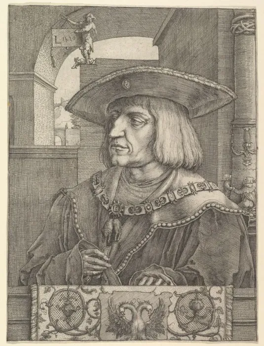 Framed Print : Emperor Maximillian I, 1520. Creator: Lucas van Leyden