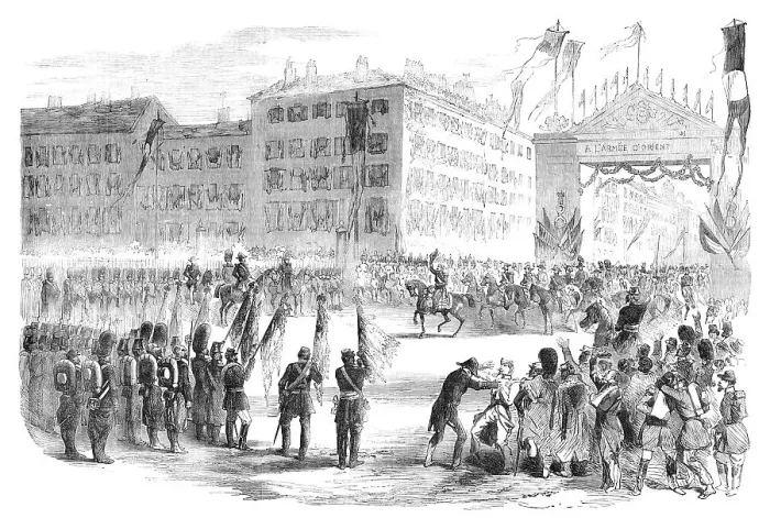 Framed Print : The Emperor Meeting the Crimean Troops on the Place de la Bastille, Paris, 1856. Creator: Unknown Framed Print : The Emperor Meeting the Crimean Troops on the Place de la Bastille, Paris, 1856. Creator: Unknown
