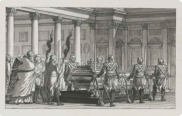 The Emperor Paul I Lying in State with a guard of honour. Artist: Quarenghi, Giacomo Antonio Domenico (1744-1817)