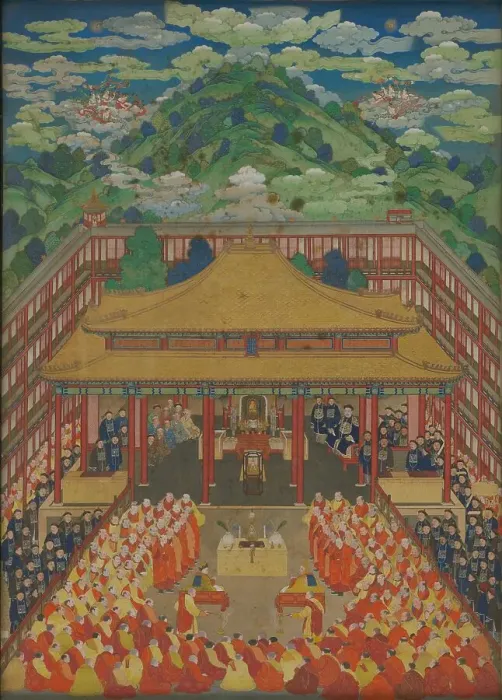 Framed Print : Emperor Qianlong receives Ubashi Khan, the Torghut ruler of the Kalmyk Khanate, at the Putuo... Creator: Anonymous Framed Print : Emperor Qianlong receives Ubashi Khan, the Torghut ruler of the Kalmyk Khanate, at the Putuo... Creator: Anonymous