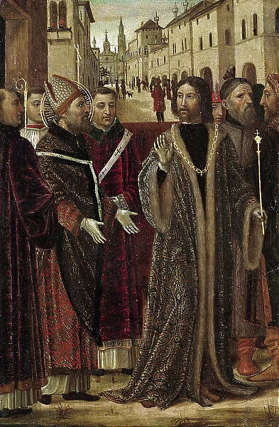 Emperor Theodosius before Saint Ambrose, 1490. Creator: Bergognone, Ambrogio (1453-1523)