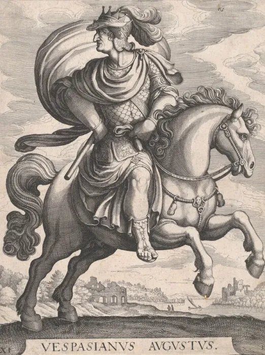 Framed Print : Emperor Vespasian on Horseback, from the series The First Twelve Roman Caesars, plate 1 Framed Print : Emperor Vespasian on Horseback, from the series The First Twelve Roman Caesars, plate 1