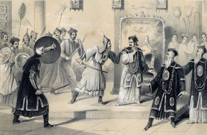 Framed Print : The Emperor Weit-Soong and his court, taken prisoners by the Tartars, 1847. Artist: JW Giles Framed Print : The Emperor Weit-Soong and his court, taken prisoners by the Tartars, 1847. Artist: JW Giles