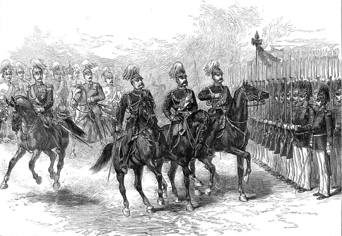Framed Print : The Three Emperors at Berlin: Grand Review at Tempelhof - the Emperors passing along the line, 1872. Creator: Unknown Framed Print : The Three Emperors at Berlin: Grand Review at Tempelhof - the Emperors passing along the line, 1872. Creator: Unknown