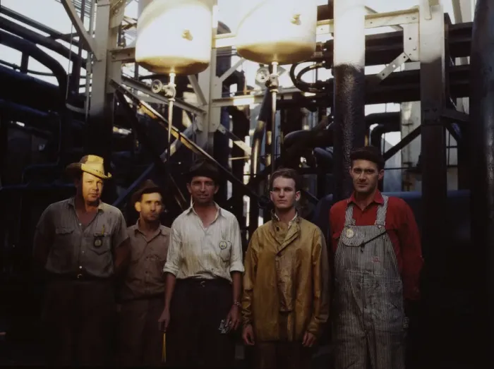 Framed Print : Employees at Mid-Continent Refinery, Tulsa, Okla. (1943?). Creator: John Vachon Framed Print : Employees at Mid-Continent Refinery, Tulsa, Okla. (1943?). Creator: John Vachon