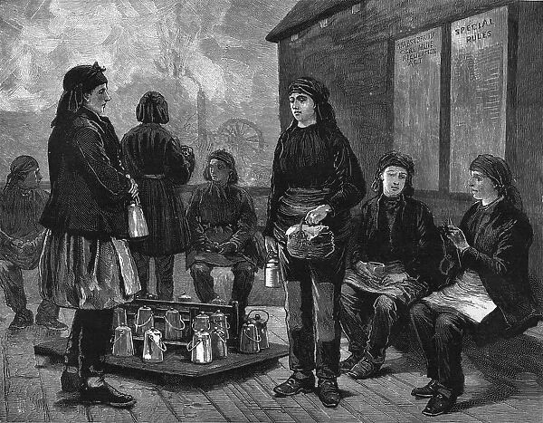 The employment of women at pit mouths - breakfast time, 1886. Creator: Unknown
