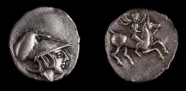 Emporiae coin. Obverse: Head of Athena with Corinthian helmet, 4th century BC. Artist: Numismatic, Ancient Coins