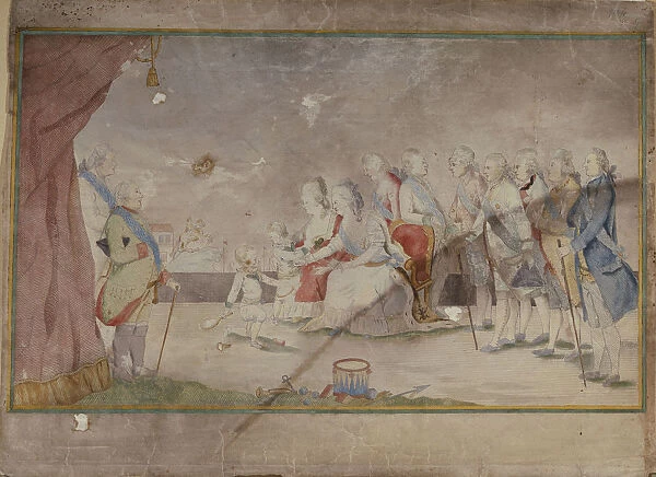 Empress Catherine II with her family and courtiers, End 1780s. Artist: Anonymous
