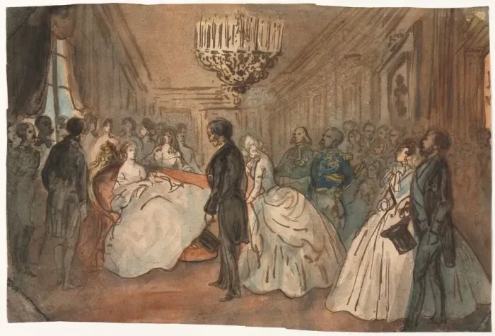 Framed Print : The Empress Eugenie Receiving the Diplomatic Corps after the Birth of the Imperial Prince, 1800s Framed Print : The Empress Eugenie Receiving the Diplomatic Corps after the Birth of the Imperial Prince, 1800s