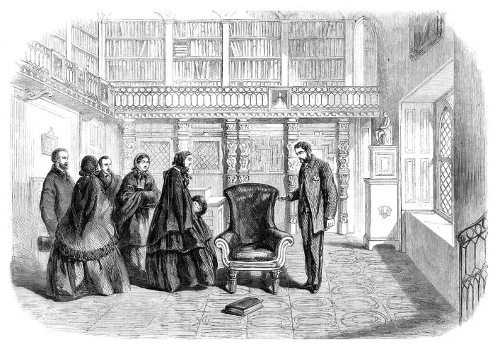 Framed Print : The Empress Eugenie in Sir Walter Scott's study at Abbotsford, 1860. Creator: Unknown Framed Print : The Empress Eugenie in Sir Walter Scott's study at Abbotsford, 1860. Creator: Unknown