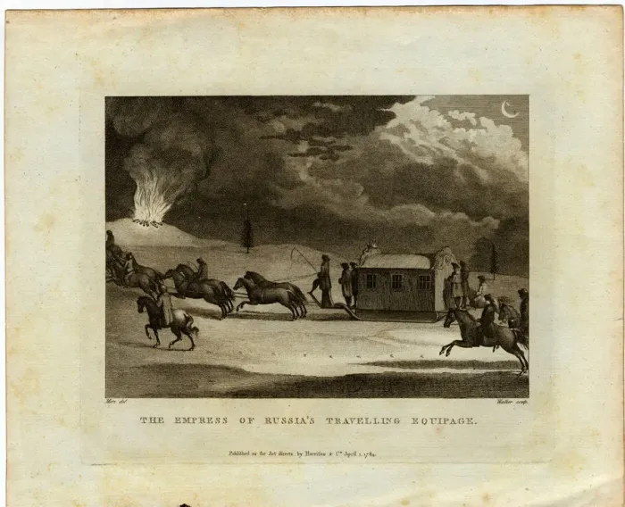 Framed Print : The Empress of Russia Travelling across the country, 1784. Artist: Metz, Conrad Martin (1755-1827) Framed Print : The Empress of Russia Travelling across the country, 1784. Artist: Metz, Conrad Martin (1755-1827)