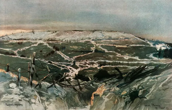 Framed Print : En Argonne; Vauquois, 1915. Creator: Francois Flameng Framed Print : En Argonne; Vauquois, 1915. Creator: Francois Flameng