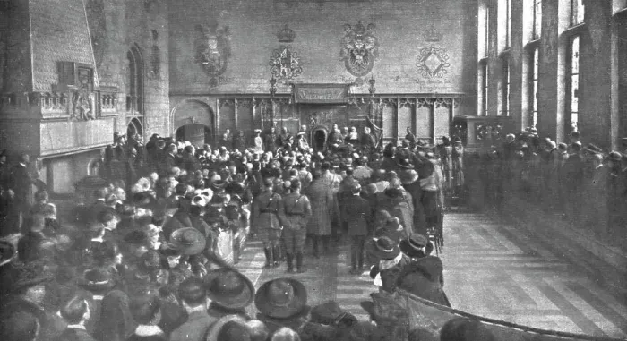Framed Print : En Belgique delivree; La reception des souverains belges, le 12 novembre 1918. a l'hotel... 1918. Creator: Unknown Framed Print : En Belgique delivree; La reception des souverains belges, le 12 novembre 1918. a l'hotel... 1918. Creator: Unknown