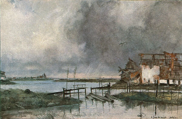 'En Belgique; les inondations devant Saint-Georges. c1915. Creator: Francois Flameng