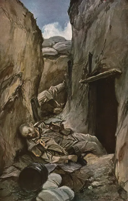 Framed Print : En Champagne; Tranchee conquise a Perthes (octobre 1915) 1915. Creator: Francois Flameng Framed Print : En Champagne; Tranchee conquise a Perthes (octobre 1915) 1915. Creator: Francois Flameng