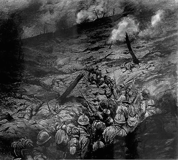 En plein chaos: devant Douaumont, le quatrieme mois de la bataille de Verdun, 1916. Creator: Georges Bertin Scott