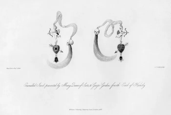 Framed Print : Enamelled jewel presented by Mary Queen of Scots, to George Gordon, 16th century, (1840). Artist: C J Smith Framed Print : Enamelled jewel presented by Mary Queen of Scots, to George Gordon, 16th century, (1840). Artist: C J Smith
