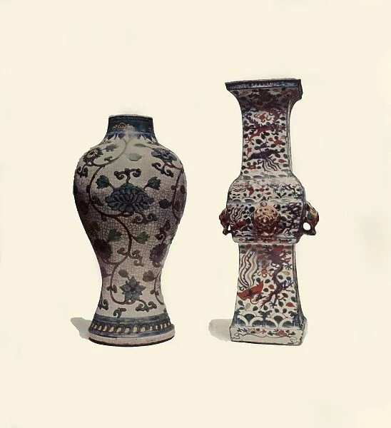 Two enamelled porcelain vases, Chinese, 15th-17th centuries, (1908). Creator: Unknown