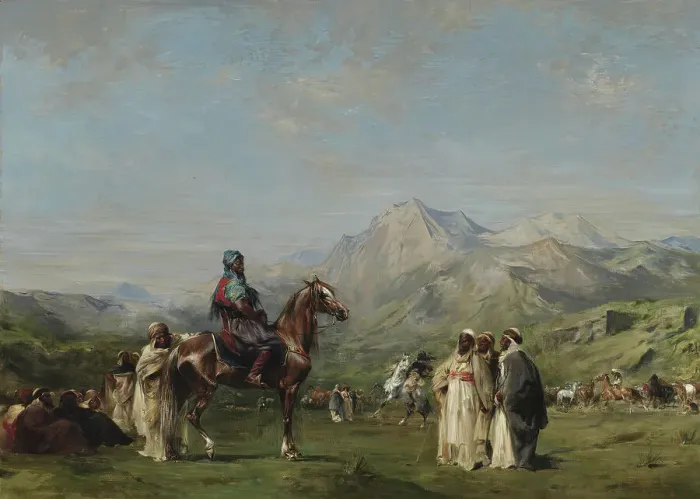 Framed Print : An Encampment in the Atlas Mountains, c1865. Creator: Eugene Fromentin Framed Print : An Encampment in the Atlas Mountains, c1865. Creator: Eugene Fromentin