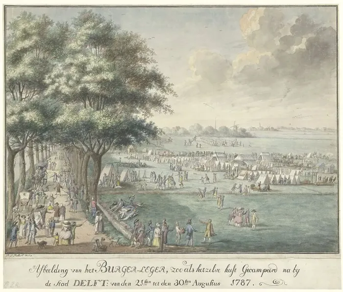 Framed Print : Encampment at Delft, August 1787, (1787). Creator: P.A. Robart Framed Print : Encampment at Delft, August 1787, (1787). Creator: P.A. Robart