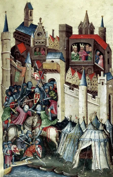 Framed Print : Encampment of the Greeks, and battle outside Troy, 15th century. Creator: Unknown