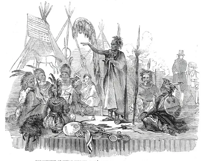 Framed Print : Encampment of Ioway Indians, Lords Cricket Ground - the Welcome Speech, 1844 Framed Print : Encampment of Ioway Indians, Lords Cricket Ground - the Welcome Speech, 1844