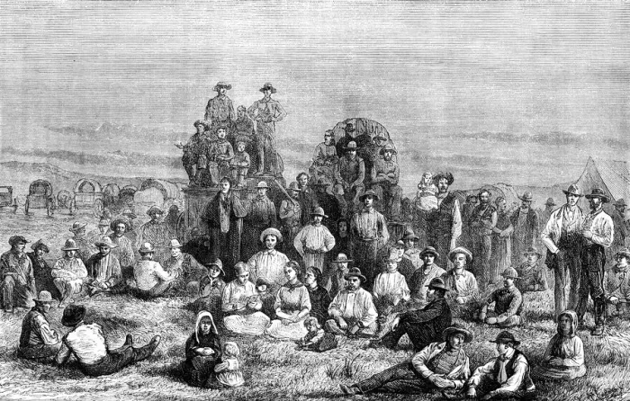 Framed Print : An encampment of Mormon converts in the desert, c1846 (c1880) Framed Print : An encampment of Mormon converts in the desert, c1846 (c1880)