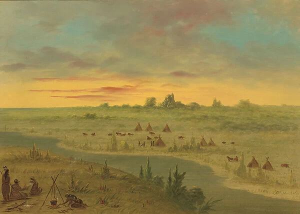 Encampment of Pawnee Indians at Sunset, 1861  /  1869. Creator: George Catlin