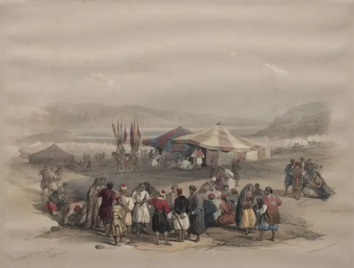 Framed Print : Encampment of Pilgrims, Jericho, 1839. Creator: David Roberts (British, 1796-1864)