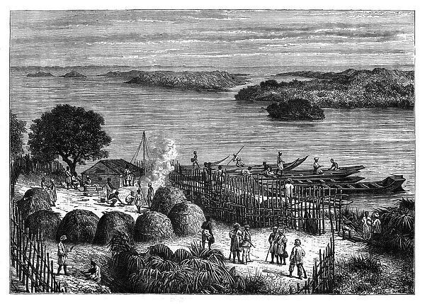 An encampment on the River Congo, Africa, c1890