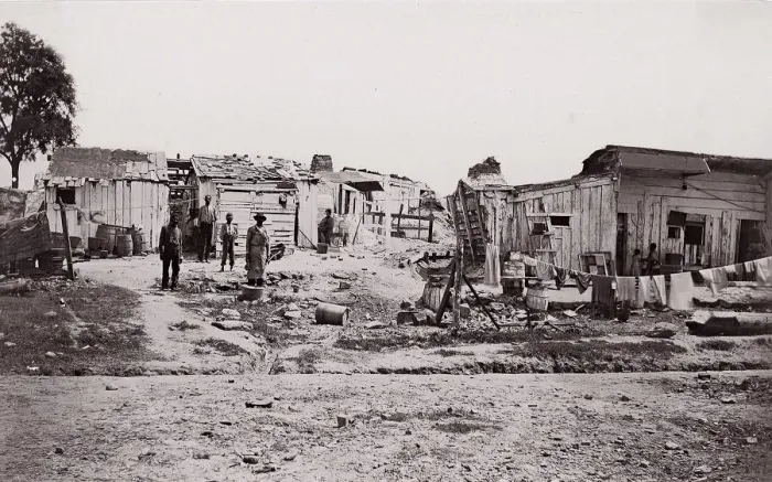 Framed Print : [Encampment with shacks and laundry]. Brady album, p. 129, 1861-65. Creator: Unknown