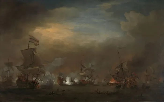 Framed Print : Encounter during the Battle of Kijkduin, c.1675. Creator: Willem van de Velde the Younger Framed Print : Encounter during the Battle of Kijkduin, c.1675. Creator: Willem van de Velde the Younger