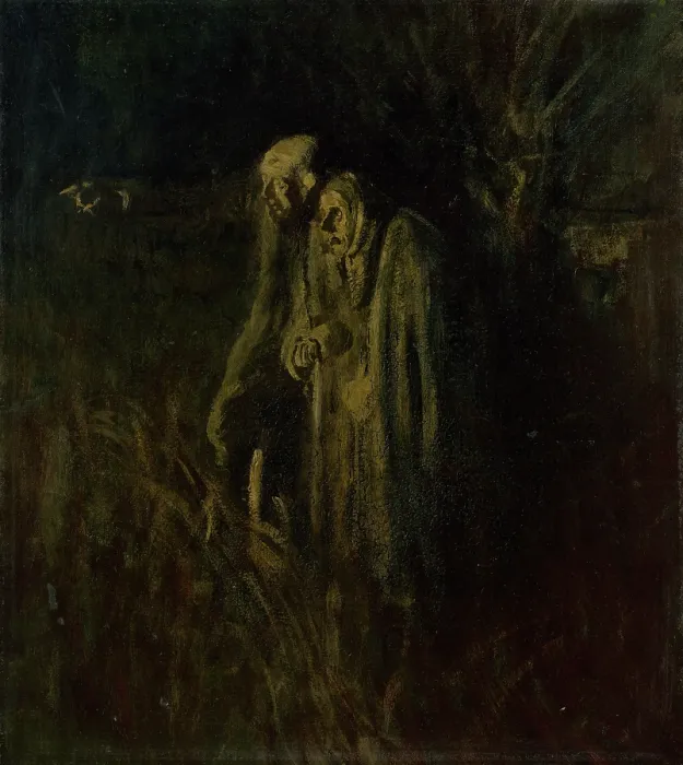 Framed Print : End of Life. Elderly Couple at Night, 1895-1900. Creator: Ladislav Mednyanszky Framed Print : End of Life. Elderly Couple at Night, 1895-1900. Creator: Ladislav Mednyanszky