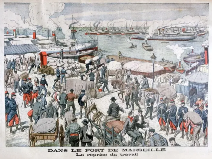 Framed Print : The end of the strike by dock workers at the port of Marseilles, France, 1904 Framed Print : The end of the strike by dock workers at the port of Marseilles, France, 1904
