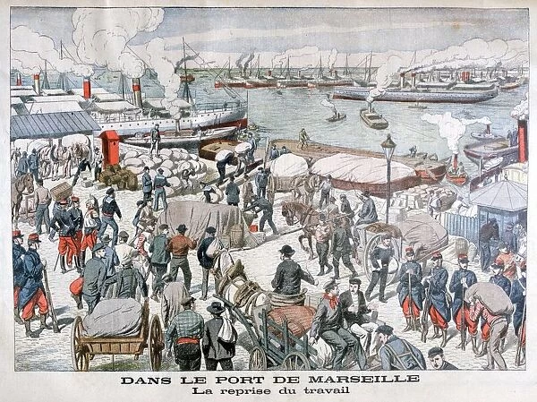 The end of the strike by dock workers at the port of Marseilles, France, 1904