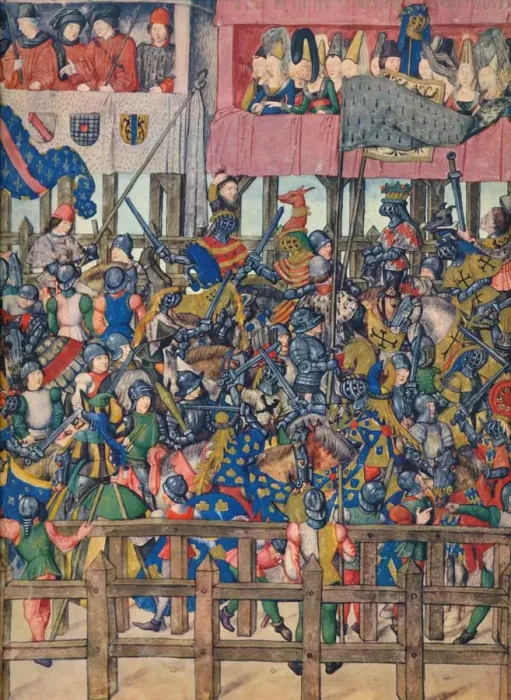 Framed Print : End of the Tournament at Bruges, March 11, 1392, c15th century, (1937). Artist: Emile- Aurele Van Moe Framed Print : End of the Tournament at Bruges, March 11, 1392, c15th century, (1937). Artist: Emile- Aurele Van Moe
