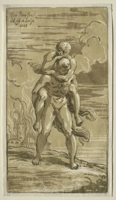 Framed Print : Eneas Carrying Anchises, his Father, from the Burning of Troy, 1723 Framed Print : Eneas Carrying Anchises, his Father, from the Burning of Troy, 1723
