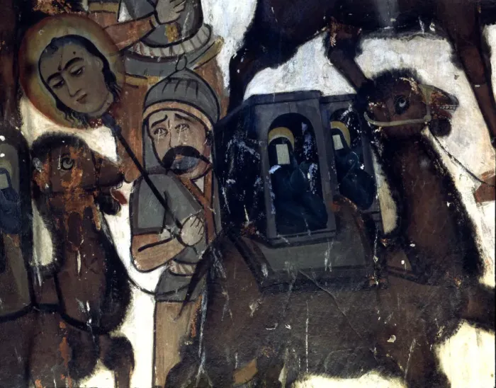 Framed Print : An enemy of Shi ite faith leads a woman prisoner in the camels back, having tortured Framed Print : An enemy of Shi ite faith leads a woman prisoner in the camels back, having tortured