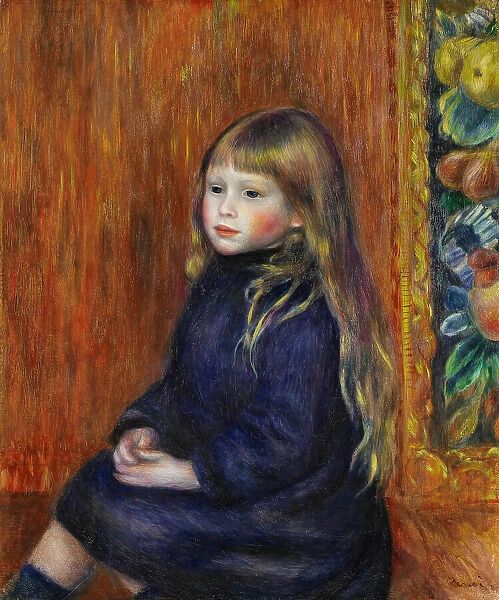 Enfant assis en robe bleue (Portrait d'Edmond Renoir fils), 1889. Creator: Renoir, Pierre Auguste (1841-1919)