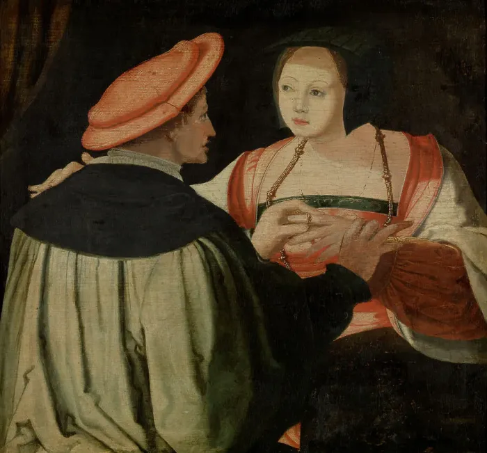 Framed Print : The engagement. Creator: Leyden, Lucas, van (1489 / 94-1533) Framed Print : The engagement. Creator: Leyden, Lucas, van (1489 / 94-1533)