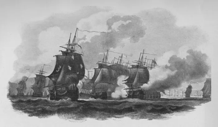 Framed Print : Engagement off Dominica, c1782. Artist: Nicholas Pocock Framed Print : Engagement off Dominica, c1782. Artist: Nicholas Pocock