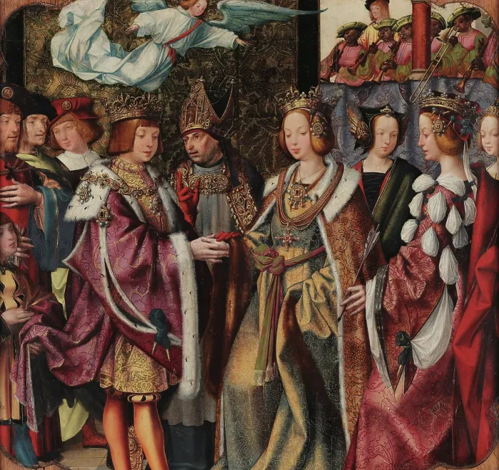 Framed Print : The Engagement of St Ursula and Prince Etherius (from the Saint Auta Altarpiece), c1522. Creator: Anonymous Framed Print : The Engagement of St Ursula and Prince Etherius (from the Saint Auta Altarpiece), c1522. Creator: Anonymous
