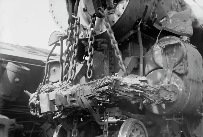 Framed Print : Engine which wrecked Bar Harbor Express, 1913. Creator: Bain News Service Framed Print : Engine which wrecked Bar Harbor Express, 1913. Creator: Bain News Service
