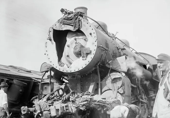 Framed Print : Engine which wrecked train on New Haven, 1913. Creator: Bain News Service Framed Print : Engine which wrecked train on New Haven, 1913. Creator: Bain News Service