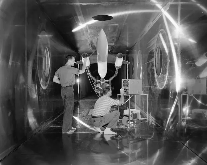 Framed Print : Engineers check body revolution model, Ohio, USA, July 31, 1957. Creator: Unknown Framed Print : Engineers check body revolution model, Ohio, USA, July 31, 1957. Creator: Unknown
