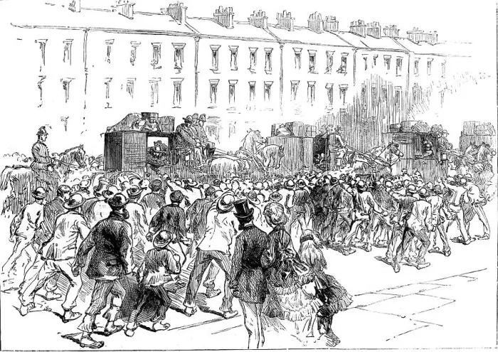 Framed Print : The engineers strike at Newcastle: arrival of foreign workmen, 1871. Creator: Unknown Framed Print : The engineers strike at Newcastle: arrival of foreign workmen, 1871. Creator: Unknown